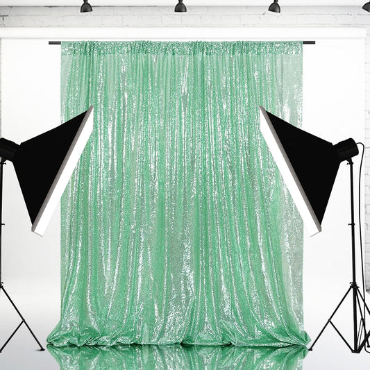 Eternal Beauty Mint Green Sequin Backdrop, 10x10 Ft Glitter Background Curtains for Shimmer Photography Party Wedding Birthday Back Drop Decor