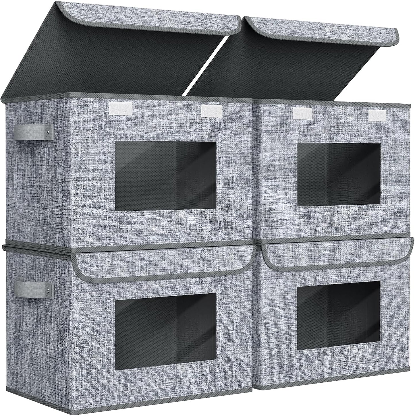 Univivi Fabric Foldable Storage Boxes [4-Pack] Large Collapsible Stackable Storage Bins with Lids, Closet Organizers and Storage Cube Basket for Home, Office, Bedroom (Grey, 17'' x 12'' x 12")