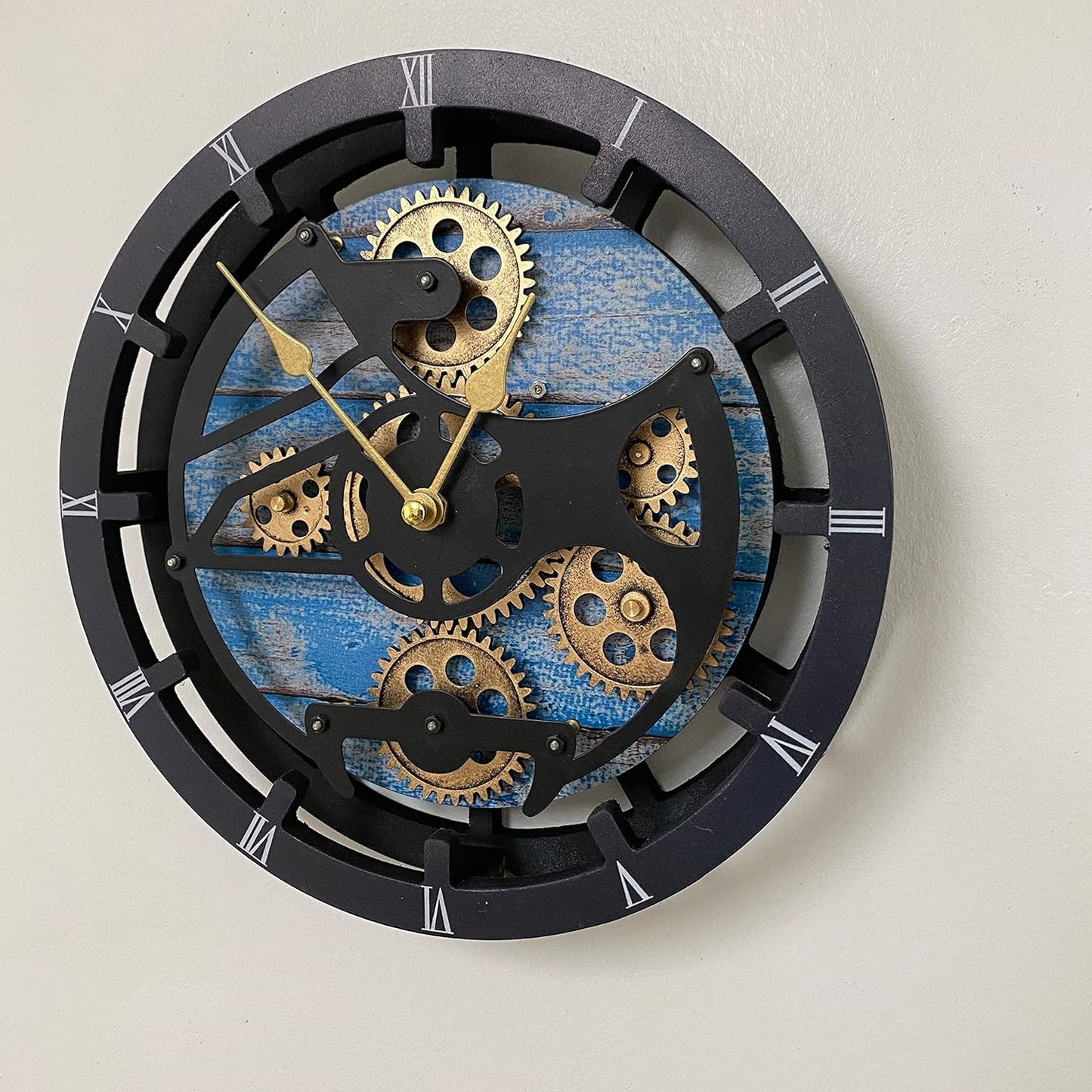 The Gears Clock Desk Clock 10 inches with Real Moving Gears Convertible into Wall Clock (Ocean Blue)