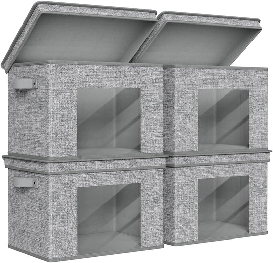 Univivi Fabric Foldable Storage Boxes Large Storage Bins with Lids [4-Pack] Collapsible Storage Cubes, Closet Organizers and Storage Cubes for Home, Bedroom, Closet (Grey, 17“ x 12” x 12")