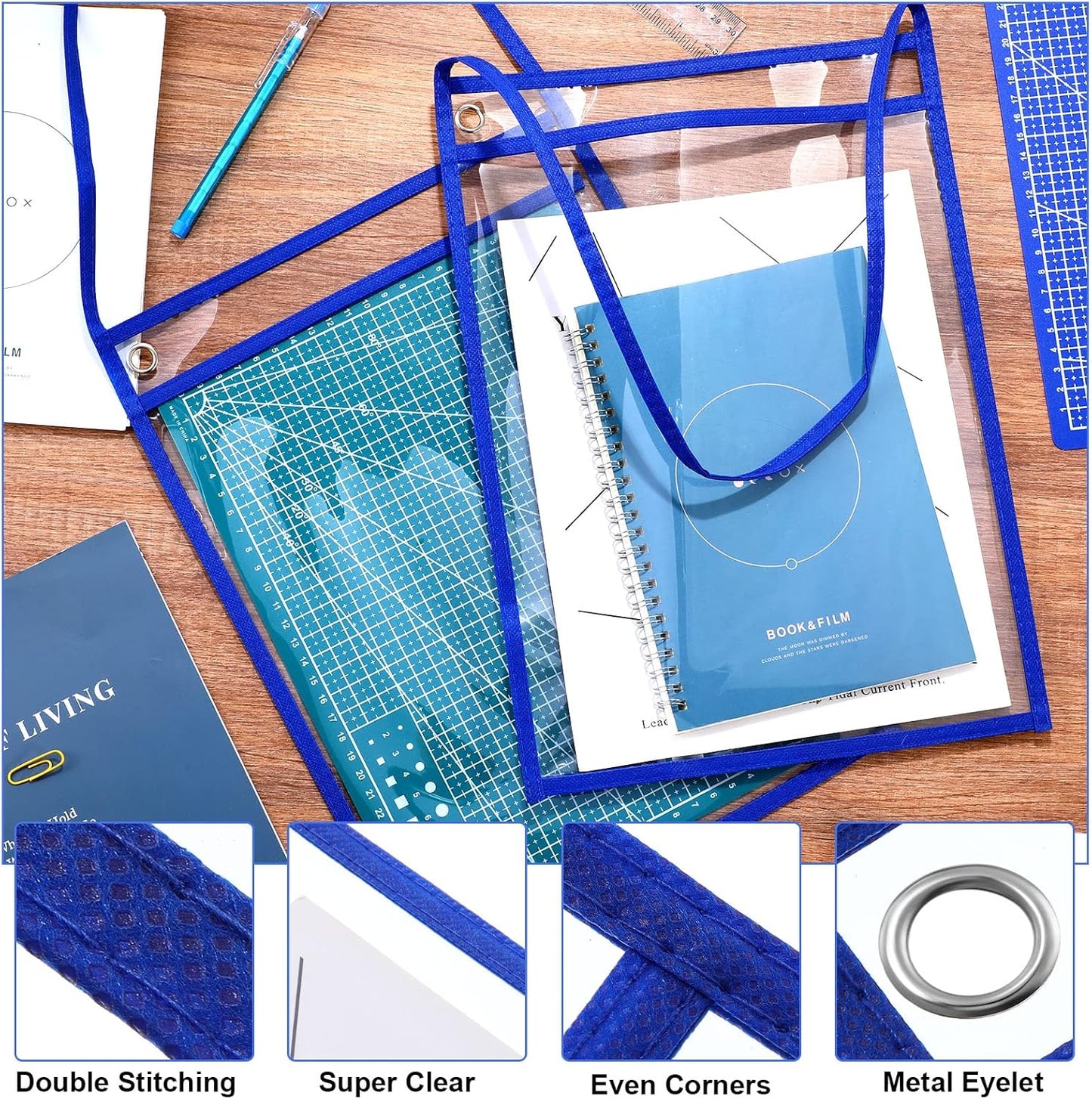Epakh 30 Pack Office Products Shop Ticket Holders with Hanging Strap 9 x 12 Inches, Dry Erase Pockets, Job Ticket Holders, Both Sides Clear, Welcome to Work Order(Blue)