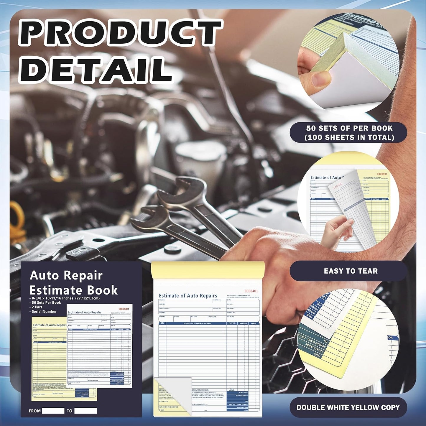 2 Pcs Auto Repair Estimate Book 50 Sets 2-Part Carbonless Duplicate 8-3/8 x 10-11/16 Inches Repair Estimate Book for Auto Repair Shops and Independent Mechanics (2)